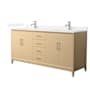 Wyndham Collection Janna 72" Free Standing Double Basin Vanity Set with Cabinet and Quartz Vanity Top White Oak / White Quartz Top / Brushed Nickel Hardware