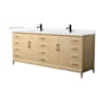 Wyndham Collection Janna 84" Free Standing Double Basin Vanity Set with Cabinet and Cultured Marble Vanity Top White Oak / Carrara Cultured Marble Top / Matte Black Hardware
