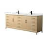 Wyndham Collection Janna 84" Free Standing Double Basin Vanity Set with Cabinet and Quartz Vanity Top White Oak / Giotto Quartz Top / Matte Black Hardware