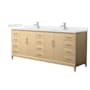 Wyndham Collection Janna 84" Free Standing Double Basin Vanity Set with Cabinet and Cultured Marble Vanity Top White Oak / Carrara Cultured Marble Top / Brushed Nickel Hardware