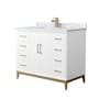 Wyndham Collection Amici 42" Free Standing Single Basin Vanity Set with Cabinet and Marble Vanity Top White / Satin Bronze Hardware