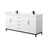 Wyndham Collection Amici 72" Free Standing Double Basin Vanity Set with Cabinet and Cultured Marble Vanity Top White / Carrara Cultured Marble Top / Matte Black Hardware