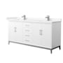 Wyndham Collection Amici 72" Free Standing Double Basin Vanity Set with Cabinet and Cultured Marble Vanity Top White / Carrara Cultured Marble Top / Brushed Nickel Hardware