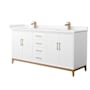 Wyndham Collection Amici 72" Free Standing Double Basin Vanity Set with Cabinet and Cultured Marble Vanity Top White / Carrara Cultured Marble Top / Satin Bronze Hardware