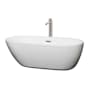 Wyndham Collection Melissa 65" Free Standing Acrylic Soaking Tub with Center Drain, Drain Assembly, and Overflow - Includes Floor Mounted Tub Filler with Hand Shower White / Brushed Nickel Trim