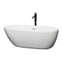 Wyndham Collection Melissa 65" Free Standing Acrylic Soaking Tub with Center Drain, Drain Assembly, and Overflow - Includes Floor Mounted Tub Filler with Hand Shower White / Polished Chrome Trim / Matte Black Faucet
