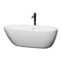 Wyndham Collection Melissa 65" Free Standing Acrylic Soaking Tub with Center Drain, Drain Assembly, and Overflow - Includes Floor Mounted Tub Filler with Hand Shower White / Shiny White Trim / Matte Black Faucet