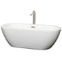 Wyndham Collection Soho 68" Free Standing Acrylic Soaking Tub with Center Drain, Drain Assembly, and Overflow - Includes Floor Mounted Tub Filler with Hand Shower White / Brushed Nickel Trim