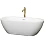 Wyndham Collection Soho 68" Free Standing Acrylic Soaking Tub with Center Drain, Drain Assembly, and Overflow - Includes Floor Mounted Tub Filler with Hand Shower White / Shiny White Trim / Brushed Gold Faucet