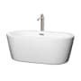 Wyndham Collection Mermaid 60" Free Standing Acrylic Soaking Tub with Center Drain, Drain Assembly, and Overflow - Includes Floor Mounted Tub Filler with Hand Shower White / Brushed Nickel Trim