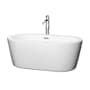 Wyndham Collection Mermaid 60" Free Standing Acrylic Soaking Tub with Center Drain, Drain Assembly, and Overflow - Includes Floor Mounted Tub Filler with Hand Shower White / Polished Chrome Trim