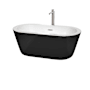 Wyndham Collection Mermaid 60" Free Standing Acrylic Soaking Tub with Center Drain, Drain Assembly, and Overflow - Includes Floor Mounted Tub Filler with Hand Shower Black / Brushed Nickel Trim