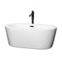 Wyndham Collection Mermaid 60" Free Standing Acrylic Soaking Tub with Center Drain, Drain Assembly, and Overflow - Includes Floor Mounted Tub Filler with Hand Shower White / Matte Black Trim