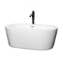 Wyndham Collection Mermaid 60" Free Standing Acrylic Soaking Tub with Center Drain, Drain Assembly, and Overflow - Includes Floor Mounted Tub Filler with Hand Shower White / Polished Chrome Trim / Matte Black Faucet