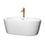 Wyndham Collection Mermaid 60" Free Standing Acrylic Soaking Tub with Center Drain, Drain Assembly, and Overflow - Includes Floor Mounted Tub Filler with Hand Shower White / Polished Chrome Trim / Brushed Gold Faucet