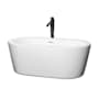 Wyndham Collection Mermaid 60" Free Standing Acrylic Soaking Tub with Center Drain, Drain Assembly, and Overflow - Includes Floor Mounted Tub Filler with Hand Shower White / Shiny White Trim / Matte Black Faucet