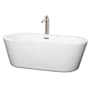 Wyndham Collection Mermaid 67" Free Standing Acrylic Soaking Tub with Center Drain, Drain Assembly, and Overflow - Includes Floor Mounted Tub Filler with Hand Shower White / Brushed Nickel Trim