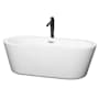 Wyndham Collection Mermaid 67" Free Standing Acrylic Soaking Tub with Center Drain, Drain Assembly, and Overflow - Includes Floor Mounted Tub Filler with Hand Shower White / Polished Chrome Trim / Matte Black Faucet