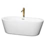 Wyndham Collection Mermaid 67" Free Standing Acrylic Soaking Tub with Center Drain, Drain Assembly, and Overflow - Includes Floor Mounted Tub Filler with Hand Shower White / Polished Chrome Trim / Brushed Gold Faucet