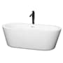 Wyndham Collection Mermaid 67" Free Standing Acrylic Soaking Tub with Center Drain, Drain Assembly, and Overflow - Includes Floor Mounted Tub Filler with Hand Shower White / Shiny White Trim / Matte Black Faucet