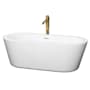 Wyndham Collection Mermaid 67" Free Standing Acrylic Soaking Tub with Center Drain, Drain Assembly, and Overflow - Includes Floor Mounted Tub Filler with Hand Shower White / Shiny White Trim / Brushed Gold Faucet