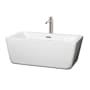 Wyndham Collection Laura 59" Free Standing Acrylic Soaking Tub with Center Drain, Drain Assembly, and Overflow - Includes Floor Mounted Tub Filler with Hand Shower White / Brushed Nickel Trim