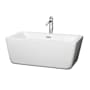 Wyndham Collection Laura 59" Free Standing Acrylic Soaking Tub with Center Drain, Drain Assembly, and Overflow - Includes Floor Mounted Tub Filler with Hand Shower White / Polished Chrome Trim