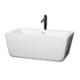 Wyndham Collection Laura 59" Free Standing Acrylic Soaking Tub with Center Drain, Drain Assembly, and Overflow - Includes Floor Mounted Tub Filler with Hand Shower White / Shiny White Trim / Matte Black Faucet