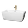 Wyndham Collection Laura 59" Free Standing Acrylic Soaking Tub with Center Drain, Drain Assembly, and Overflow - Includes Floor Mounted Tub Filler with Hand Shower White / Shiny White Trim / Brushed Gold Faucet