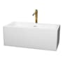 Wyndham Collection Melody 60" Free Standing Acrylic Soaking Tub with Center Drain, Drain Assembly, and Overflow - Includes Floor Mounted Tub Filler with Hand Shower White / Shiny White Trim / Brushed Gold Faucet