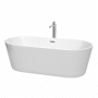 Wyndham Collection Carissa 71" Free Standing Acrylic Soaking Tub with Center Drain, Drain Assembly, and Overflow - Includes Floor Mounted Tub Filler with Hand Shower White / Brushed Nickel Trim