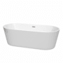 Wyndham Collection Carissa 71" Free Standing Acrylic Soaking Tub with Center Drain, Drain Assembly, and Overflow White / Brushed Nickel Trim