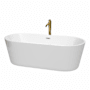 Wyndham Collection Carissa 71" Free Standing Acrylic Soaking Tub with Center Drain, Drain Assembly, and Overflow - Includes Floor Mounted Tub Filler with Hand Shower White / Polished Chrome Trim / Brushed Gold Faucet