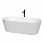 Wyndham Collection Carissa 71" Free Standing Acrylic Soaking Tub with Center Drain, Drain Assembly, and Overflow - Includes Floor Mounted Tub Filler with Hand Shower White / Shiny White Trim / Matte Black Faucet