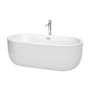 Wyndham Collection Juliette 67" Free Standing Acrylic Soaking Tub with Center Drain, Drain Assembly, and Overflow - Includes Floor Mounted Tub Filler with Hand Shower White / Polished Chrome Trim