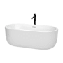 Wyndham Collection Juliette 67" Free Standing Acrylic Soaking Tub with Center Drain, Drain Assembly, and Overflow - Includes Floor Mounted Tub Filler with Hand Shower White / Matte Black Trim