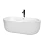 Wyndham Collection Juliette 67" Free Standing Acrylic Soaking Tub with Center Drain, Drain Assembly, and Overflow - Includes Floor Mounted Tub Filler with Hand Shower White / Polished Chrome Trim / Matte Black Faucet