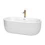 Wyndham Collection Juliette 67" Free Standing Acrylic Soaking Tub with Center Drain, Drain Assembly, and Overflow - Includes Floor Mounted Tub Filler with Hand Shower White / Polished Chrome Trim / Brushed Gold Faucet