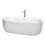 Wyndham Collection Juliette 71" Free Standing Acrylic Soaking Tub with Center Drain, Drain Assembly, and Overflow - Includes Floor Mounted Tub Filler with Hand Shower White / Brushed Nickel Trim