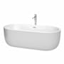 Wyndham Collection Juliette 71" Free Standing Acrylic Soaking Tub with Center Drain, Drain Assembly, and Overflow - Includes Floor Mounted Tub Filler with Hand Shower White / Polished Chrome Trim