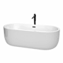 Wyndham Collection Juliette 71" Free Standing Acrylic Soaking Tub with Center Drain, Drain Assembly, and Overflow - Includes Floor Mounted Tub Filler with Hand Shower White / Matte Black Trim