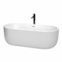 Wyndham Collection Juliette 71" Free Standing Acrylic Soaking Tub with Center Drain, Drain Assembly, and Overflow - Includes Floor Mounted Tub Filler with Hand Shower White / Polished Chrome Trim / Matte Black Faucet