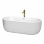 Wyndham Collection Juliette 71" Free Standing Acrylic Soaking Tub with Center Drain, Drain Assembly, and Overflow - Includes Floor Mounted Tub Filler with Hand Shower White / Polished Chrome Trim / Brushed Gold Faucet