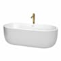 Wyndham Collection Juliette 71" Free Standing Acrylic Soaking Tub with Center Drain, Drain Assembly, and Overflow - Includes Floor Mounted Tub Filler with Hand Shower White / Shiny White Trim / Brushed Gold Faucet