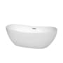 Wyndham Collection Rebecca 65" Free Standing Acrylic Soaking Tub with Center Drain, Drain Assembly, and Overflow White / Brushed Nickel Trim