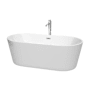 Wyndham Collection Carissa CD 67" Free Standing Acrylic Soaking Tub with Center Drain, Drain Assembly, and Overflow - Includes Floor Mounted Tub Filler with Hand Shower White / Polished Chrome Trim