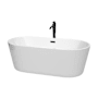 Wyndham Collection Carissa CD 67" Free Standing Acrylic Soaking Tub with Center Drain, Drain Assembly, and Overflow - Includes Floor Mounted Tub Filler with Hand Shower White / Matte Black Trim