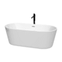 Wyndham Collection Carissa CD 67" Free Standing Acrylic Soaking Tub with Center Drain, Drain Assembly, and Overflow - Includes Floor Mounted Tub Filler with Hand Shower White / Polished Chrome Trim / Matte Black Faucet