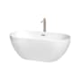 Wyndham Collection Brooklyn 60" Free Standing Acrylic Soaking Tub with Center Drain, Drain Assembly, and Overflow - Includes Floor Mounted Tub Filler with Hand Shower White / Brushed Nickel Trim