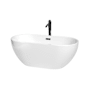 Wyndham Collection Brooklyn 60" Free Standing Acrylic Soaking Tub with Center Drain, Drain Assembly, and Overflow - Includes Floor Mounted Tub Filler with Hand Shower White / Matte Black Trim